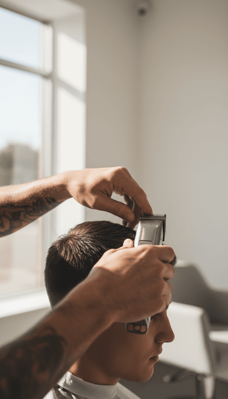 Barber performing precise fade haircut with professional technique